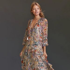RARE boho Anthropologie floral, tiered maxi dress